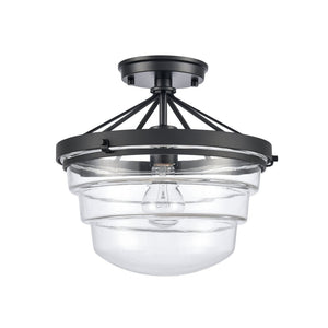 Atlas Boyer 12'' Wide 1-Light Semi Flush Mount - Elegant Matte Black Fixture with Clear Glass Shade CL11863-BK