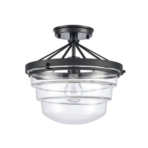 Atlas Boyer 12'' Wide 1-Light Semi Flush Mount - Elegant Matte Black Fixture with Clear Glass Shade CL11863-BK