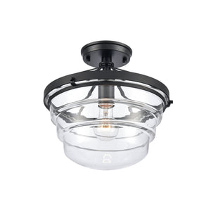 Atlas Boyer 12'' Wide 1-Light Semi Flush Mount - Elegant Matte Black Fixture with Clear Glass Shade CL11863-BK