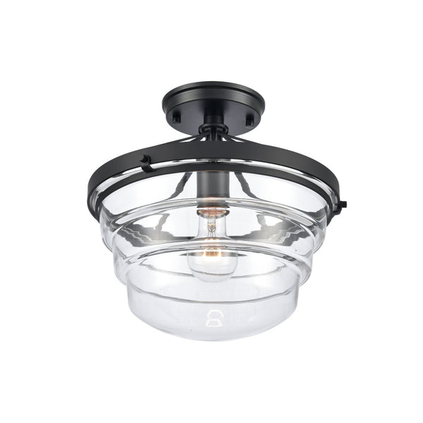 Atlas Boyer 12'' Wide 1-Light Semi Flush Mount - Elegant Matte Black Fixture with Clear Glass Shade CL11863-BK