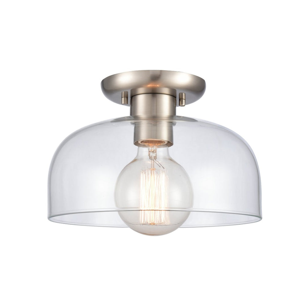 Atlas Brewer 10'' Wide Semi Flush Mount Light - Modern Brushed Nickel Fixture with Domed Glass Shade CL11864-NK