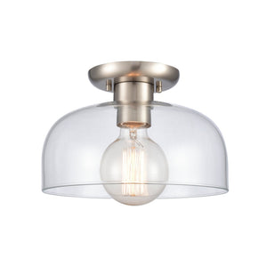 Atlas Brewer 10'' Wide Semi Flush Mount Light - Modern Brushed Nickel Fixture with Domed Glass Shade CL11864-NK