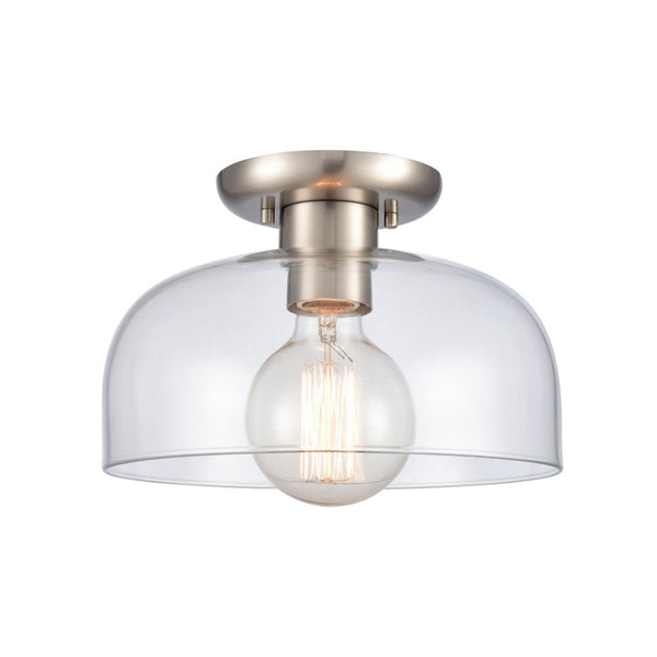 Atlas Brewer 10'' Wide Semi Flush Mount Light - Modern Brushed Nickel Fixture with Domed Glass Shade CL11864-NK