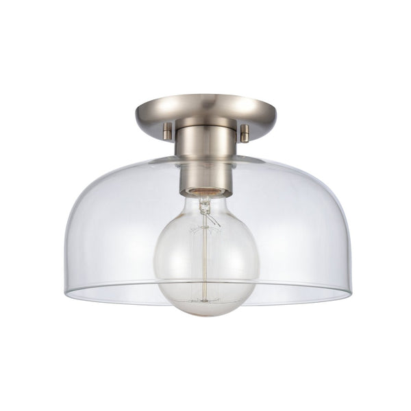 Atlas Brewer 10'' Wide Semi Flush Mount Light - Modern Brushed Nickel Fixture with Domed Glass Shade CL11864-NK
