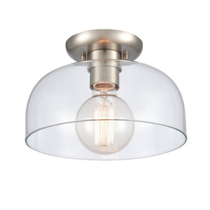Atlas Brewer 10'' Wide Semi Flush Mount Light - Modern Brushed Nickel Fixture with Domed Glass Shade CL11864-NK