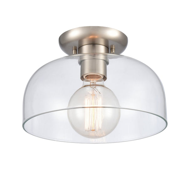 Atlas Brewer 10'' Wide Semi Flush Mount Light - Modern Brushed Nickel Fixture with Domed Glass Shade CL11864-NK