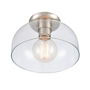 Atlas Brewer 10'' Wide Semi Flush Mount Light - Modern Brushed Nickel Fixture with Domed Glass Shade CL11864-NK