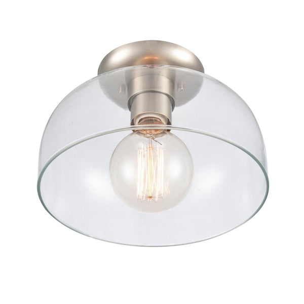 Atlas Brewer 10'' Wide Semi Flush Mount Light - Modern Brushed Nickel Fixture with Domed Glass Shade CL11864-NK