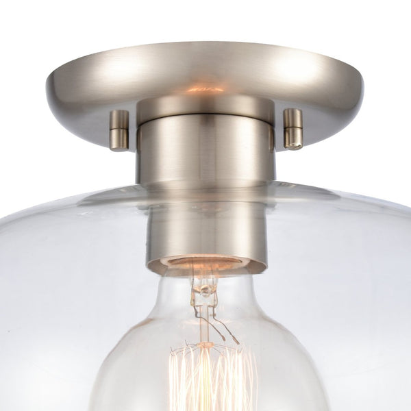 Atlas Brewer 10'' Wide Semi Flush Mount Light - Modern Brushed Nickel Fixture with Domed Glass Shade CL11864-NK