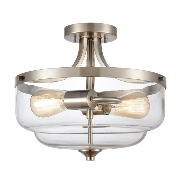 Atlas Calistoga 13'' 2-Light Semi Flush Mount - Elegant Brushed Nickel & Clear Glass Shades for Any Room CL11868-NK