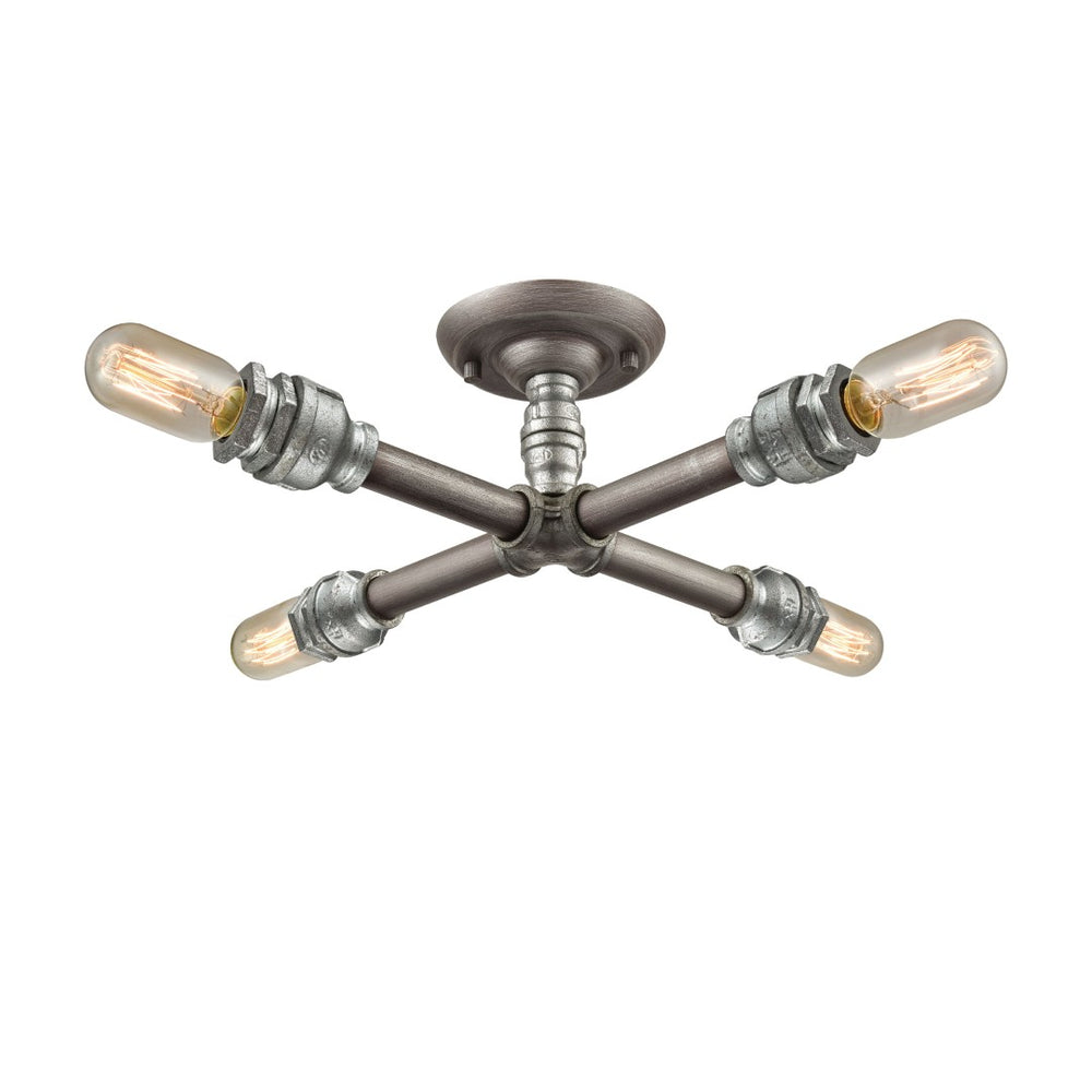 Atlas Cast Iron Pipe 4-Light Semi Flush Mount - Industrial Weathered Zinc Fixture for Stylish Spaces CL11871-SV