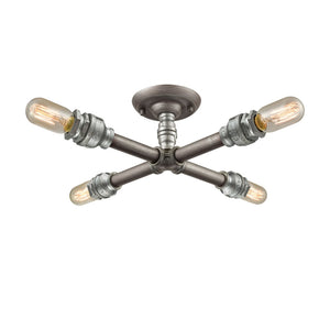 Atlas Cast Iron Pipe 4-Light Semi Flush Mount - Industrial Weathered Zinc Fixture for Stylish Spaces CL11871-SV