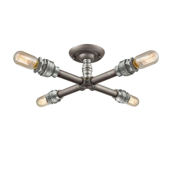 Atlas Cast Iron Pipe 4-Light Semi Flush Mount - Industrial Weathered Zinc Fixture for Stylish Spaces CL11871-SV