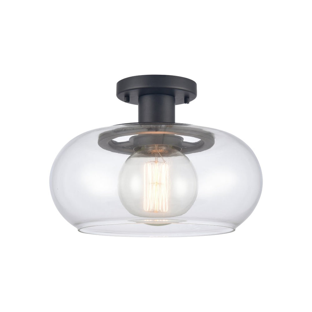Atlas Clement 13'' Wide Semi Flush Mount Light Fixture - Modern Clear Glass Shade for Stylish Spaces Matte Black CL11876-BK