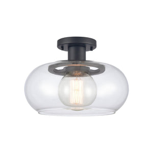 Atlas Clement 13'' Wide Semi Flush Mount Light Fixture - Modern Clear Glass Shade for Stylish Spaces Matte Black CL11876-BK