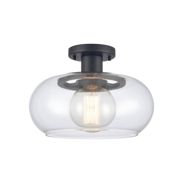 Atlas Clement 13'' Wide Semi Flush Mount Light Fixture - Modern Clear Glass Shade for Stylish Spaces Matte Black CL11876-BK