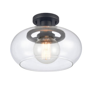 Atlas Clement 13'' Wide Semi Flush Mount Light Fixture - Modern Clear Glass Shade for Stylish Spaces Matte Black CL11876-BK