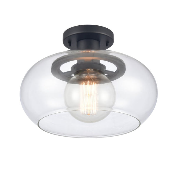 Atlas Clement 13'' Wide Semi Flush Mount Light Fixture - Modern Clear Glass Shade for Stylish Spaces Matte Black CL11876-BK