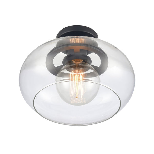 Atlas Clement 13'' Wide Semi Flush Mount Light Fixture - Modern Clear Glass Shade for Stylish Spaces Matte Black CL11876-BK