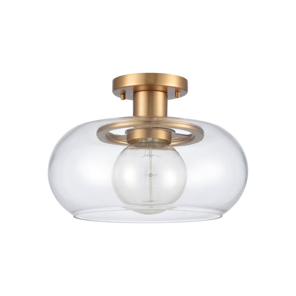 Atlas Clement 13'' Wide Semi Flush Mount Light Fixture - Modern Clear Glass Shade for Stylish Spaces Brushed Gold CL11876-GD