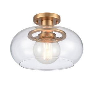 Atlas Clement 13'' Wide Semi Flush Mount Light Fixture - Modern Clear Glass Shade for Stylish Spaces Brushed Gold CL11876-GD