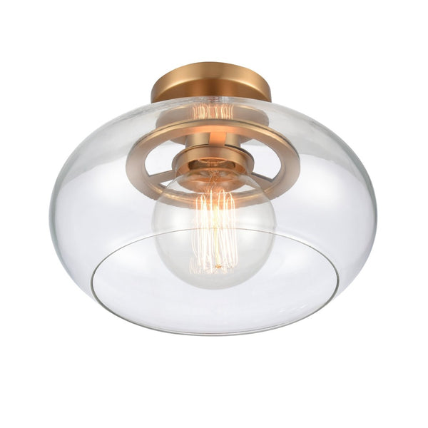 Atlas Clement 13'' Wide Semi Flush Mount Light Fixture - Modern Clear Glass Shade for Stylish Spaces Brushed Gold CL11876-GD