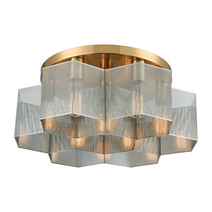 Atlas Compartir Modern 7-Light Semi Flush Mount - Honeycomb Design with Satin Brass & Geometric Style Polished Nickel 19'' CL11877-BS