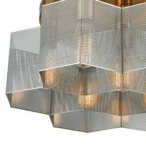 Atlas Compartir Modern 7-Light Semi Flush Mount - Honeycomb Design with Satin Brass & Geometric Style Polished Nickel 19'' CL11877-BS
