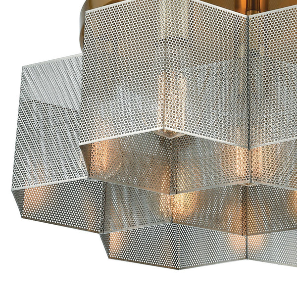 Atlas Compartir Modern 7-Light Semi Flush Mount - Honeycomb Design with Satin Brass & Geometric Style Polished Nickel 19'' CL11877-BS