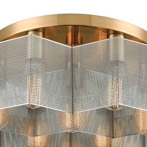 Atlas Compartir Modern 7-Light Semi Flush Mount - Honeycomb Design with Satin Brass & Geometric Style Polished Nickel 19'' CL11877-BS