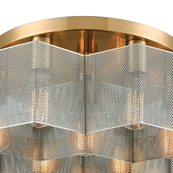 Atlas Compartir Modern 7-Light Semi Flush Mount - Honeycomb Design with Satin Brass & Geometric Style Polished Nickel 19'' CL11877-BS