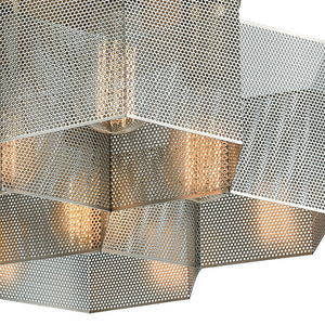Atlas Compartir Modern 7-Light Semi Flush Mount - Honeycomb Design with Satin Brass & Geometric Style Polished Nickel 19'' CL11877-BS