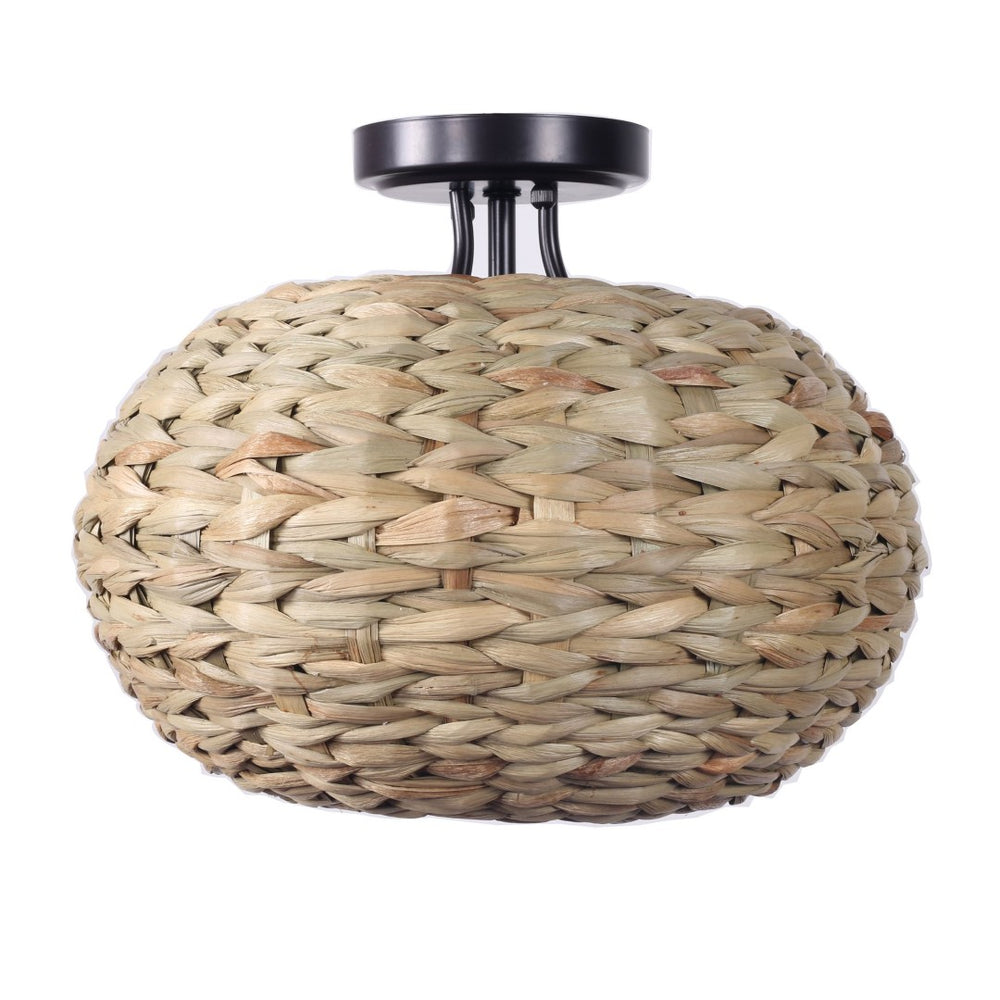 Atlas Cove 13.75'' Wide 1-Light Semi Flush Mount - Hand-Plaited Seagrass & Dark Bronze for Coastal Charm CL11881-NA