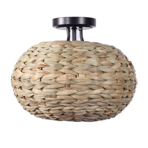 Atlas Cove 13.75'' Wide 1-Light Semi Flush Mount - Hand-Plaited Seagrass & Dark Bronze for Coastal Charm CL11881-NA