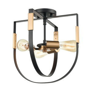 Atlas Heathrow 14'' Wide 3-Light Semi Flush Mount - Modern Matte Black with Brass Accents for Style CL11892-BK