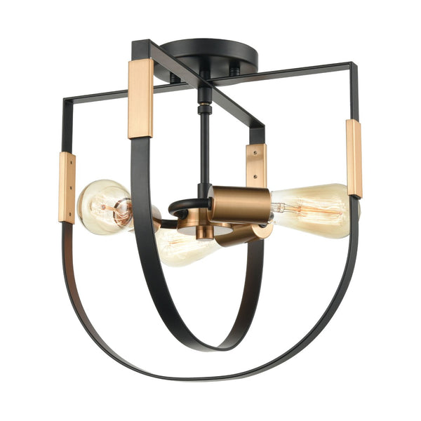 Atlas Heathrow 14'' Wide 3-Light Semi Flush Mount - Modern Matte Black with Brass Accents for Style CL11892-BK