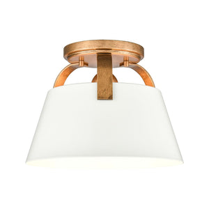 Atlas Jepson 9.5" Wide Semi Flush Mount Light - Elegant Design for Cozy Spaces with Soft, Ambient Glow Matte White with Antique Gold CL11893-GD