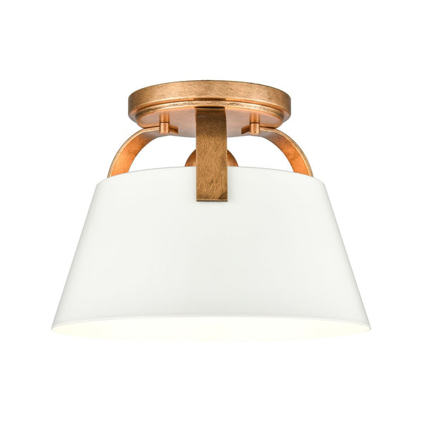 Atlas Jepson 9.5" Wide Semi Flush Mount Light - Elegant Design for Cozy Spaces with Soft, Ambient Glow Matte White with Antique Gold CL11893-GD
