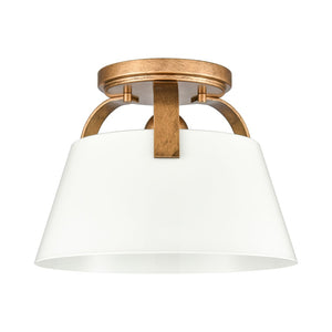 Atlas Jepson 9.5" Wide Semi Flush Mount Light - Elegant Design for Cozy Spaces with Soft, Ambient Glow Matte White with Antique Gold CL11893-GD
