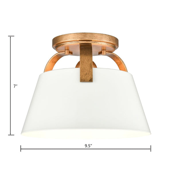 Atlas Jepson 9.5" Wide Semi Flush Mount Light - Elegant Design for Cozy Spaces with Soft, Ambient Glow Matte White with Antique Gold CL11893-GD