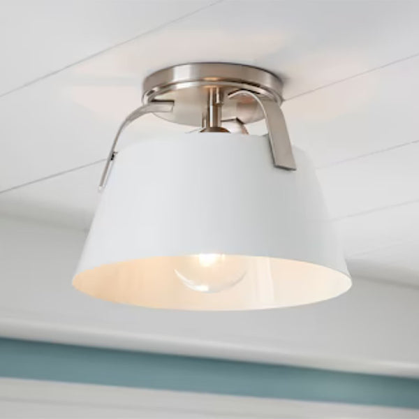 Atlas Jepson 9.5" Wide Semi Flush Mount Light - Elegant Design for Cozy Spaces with Soft, Ambient Glow Matte White with Brushed Nickel CL11893-NK2