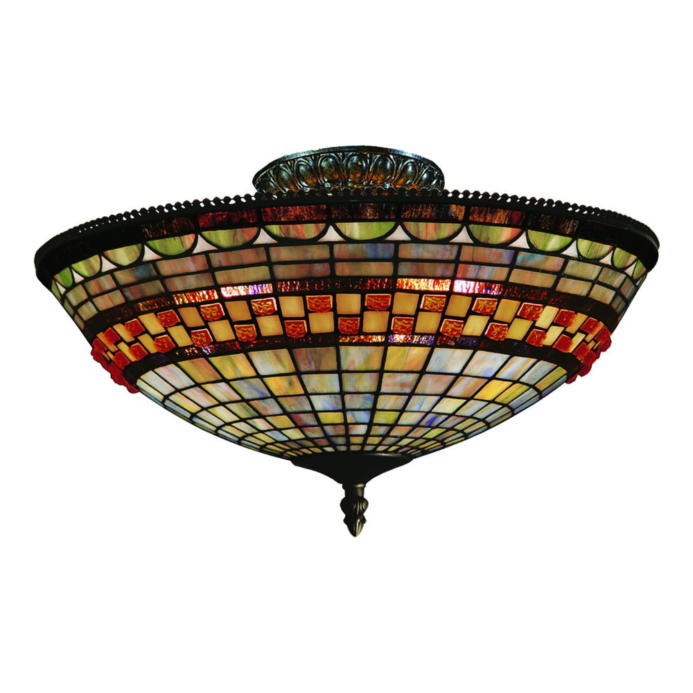 Atlas Jewelstone 16" Wide 3-Light Semi Flush Mount - Vibrant Tiffany-Style Stained Glass in Bronze Finish CL11894-BZ
