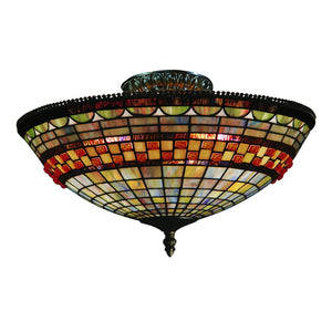 Atlas Jewelstone 16" Wide 3-Light Semi Flush Mount - Vibrant Tiffany-Style Stained Glass in Bronze Finish CL11894-BZ
