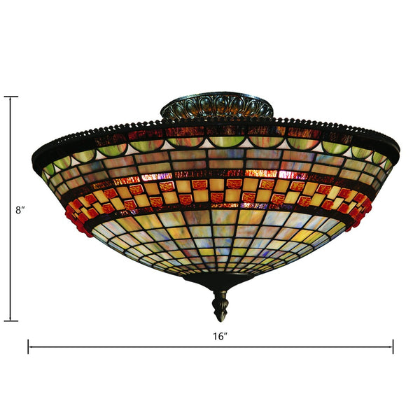 Atlas Jewelstone 16" Wide 3-Light Semi Flush Mount - Vibrant Tiffany-Style Stained Glass in Bronze Finish CL11894-BZ