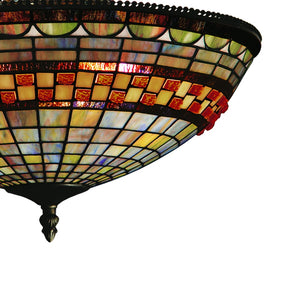 Atlas Jewelstone 16" Wide 3-Light Semi Flush Mount - Vibrant Tiffany-Style Stained Glass in Bronze Finish CL11894-BZ