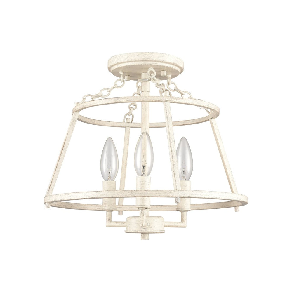 Atlas Joanie 13'' Wide 3-Light Semi Flush Mount - Vintage Lantern Style in Antique White for Warm Ambiance CL11895-WH