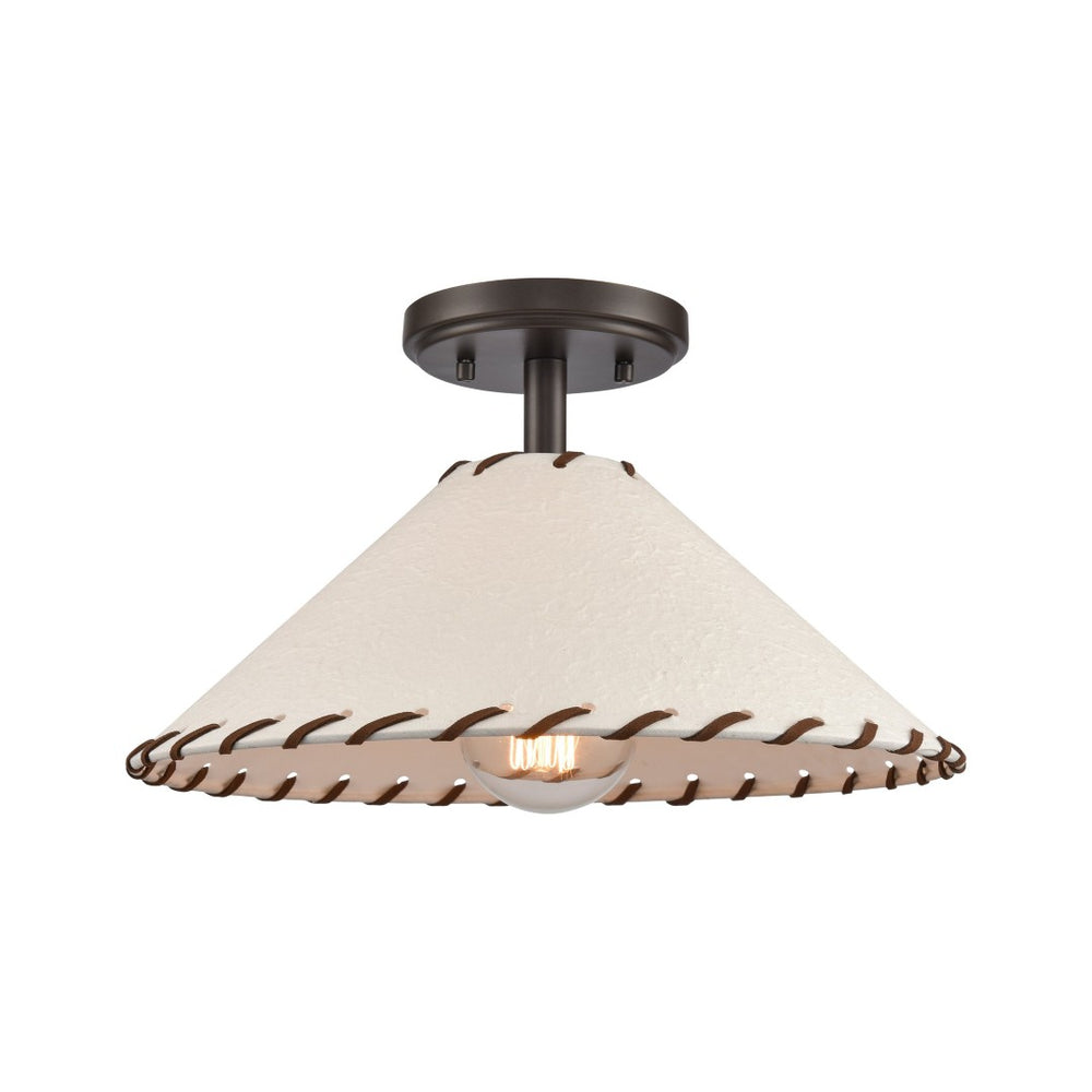 Atlas Marion 14" Rustic Semi Flush Mount Light - Oil Rubbed Bronze with Textured Shade for Cozy Decor CL11899-BZ