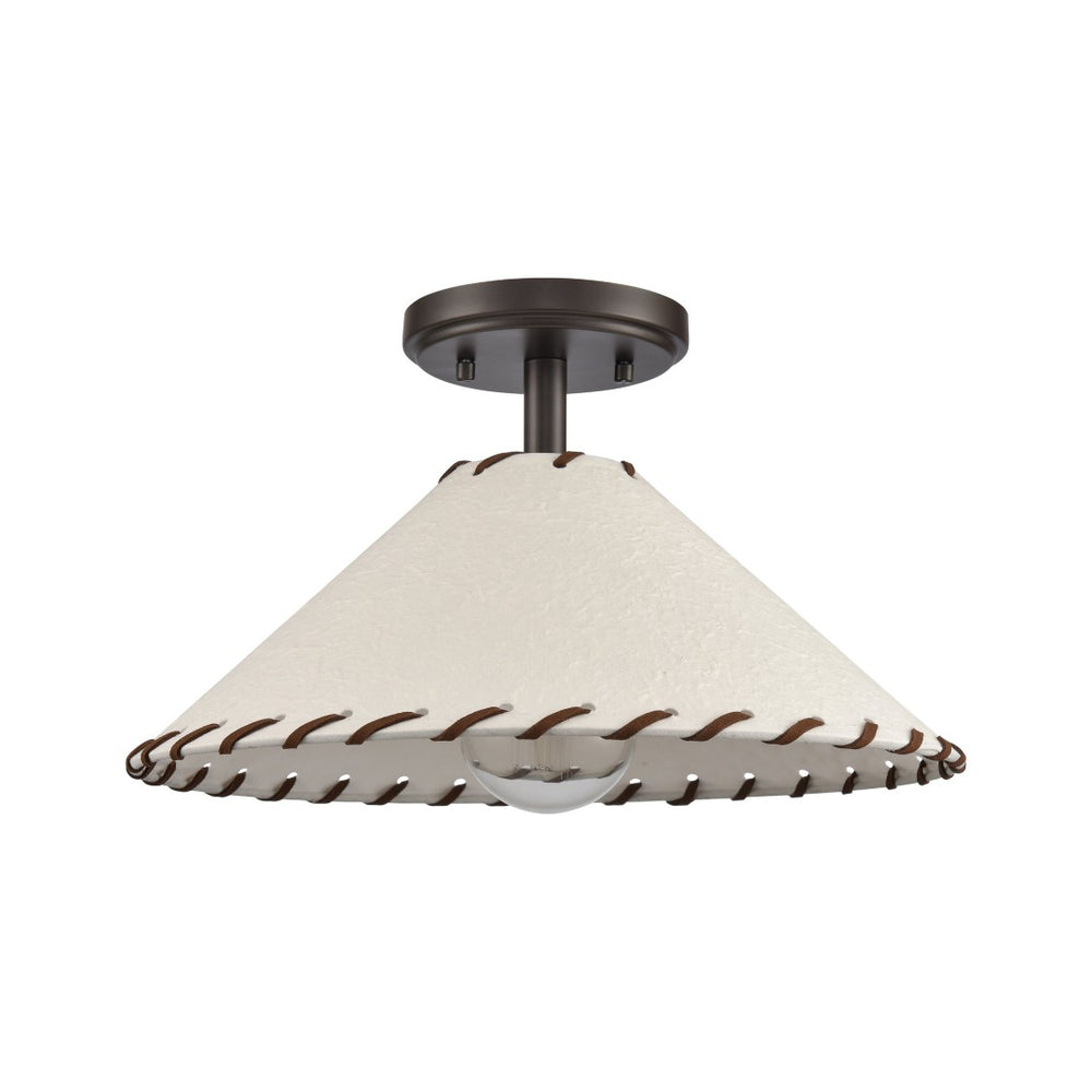 Atlas Marion 14" Rustic Semi Flush Mount Light - Oil Rubbed Bronze with Textured Shade for Cozy Decor CL11899-BZ