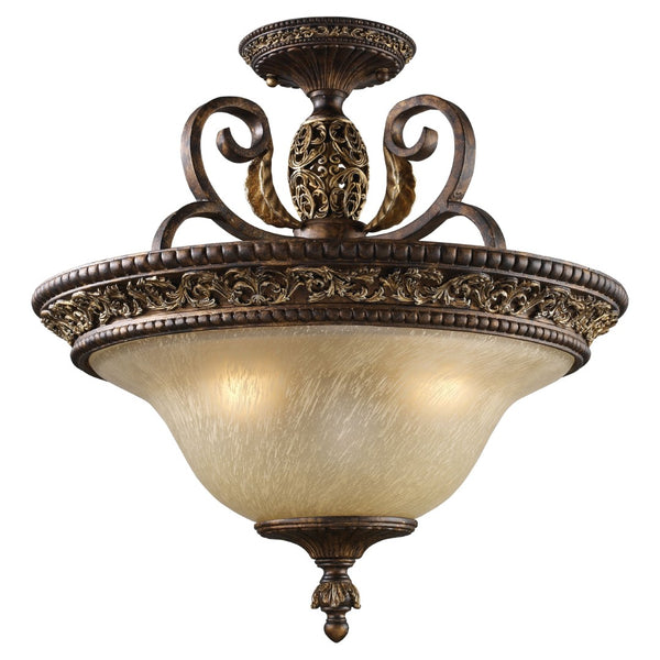 Atlas Regency 19'' Wide 3-Light Semi Flush Mount - Elegant Burnt Bronze Fixture with Glass Shades CL11908-BZ
