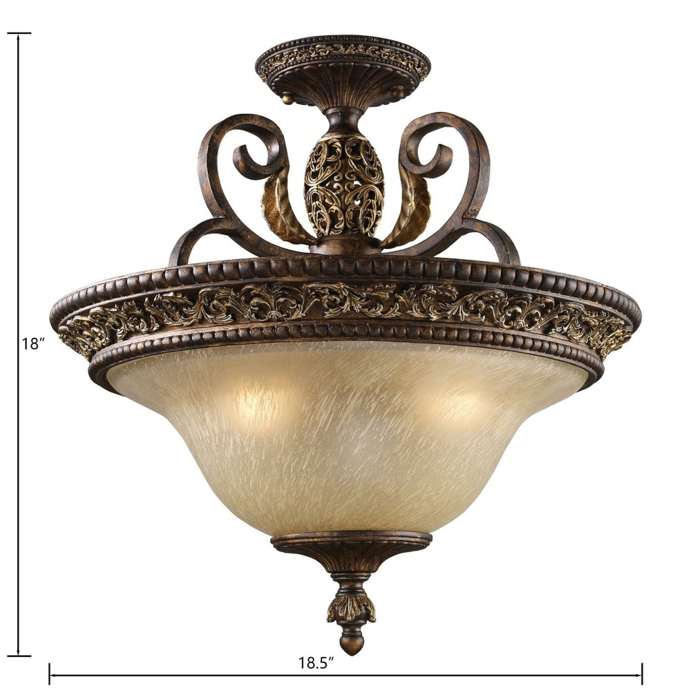 Atlas Regency 19'' Wide 3-Light Semi Flush Mount - Elegant Burnt Bronze Fixture with Glass Shades CL11908-BZ